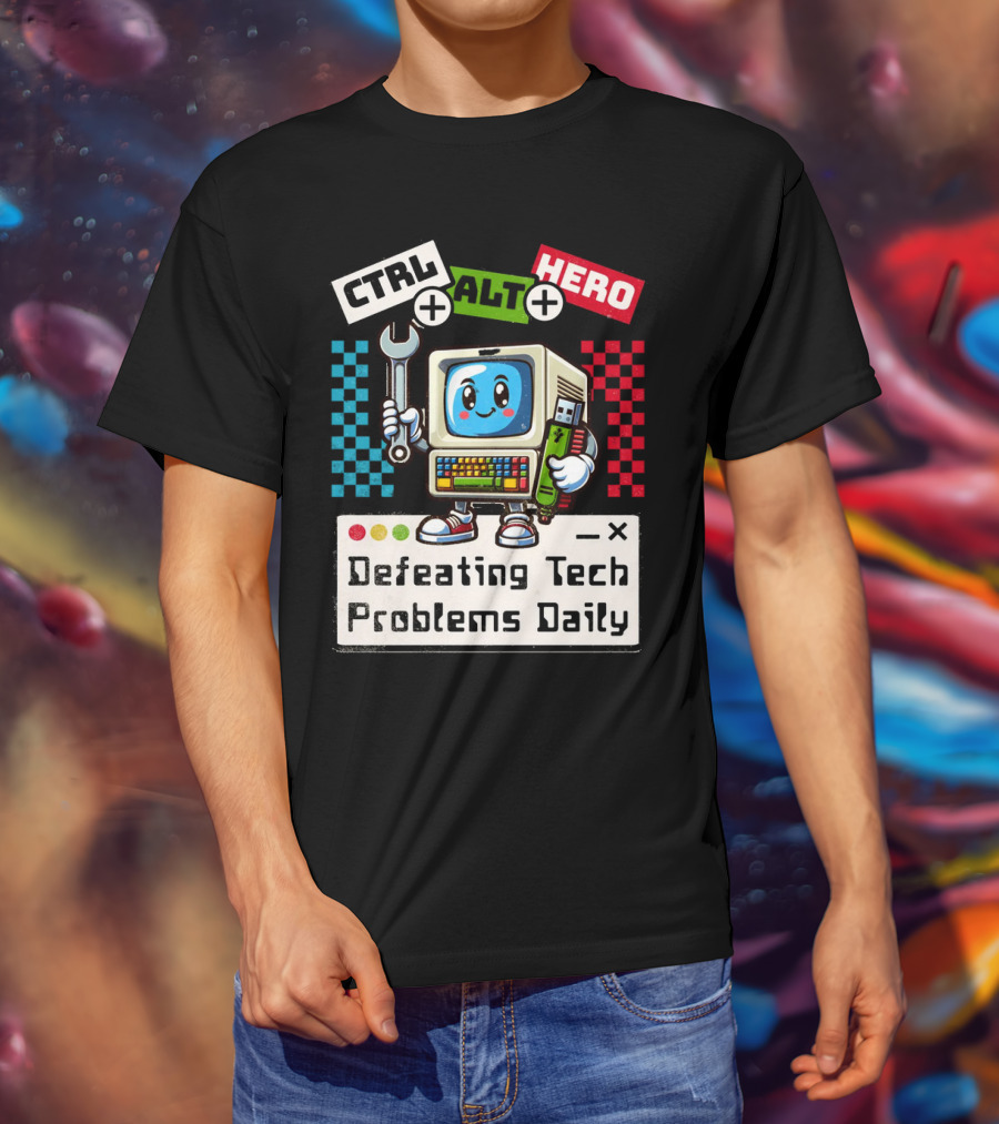CTRL ALT HERO Retro Computer Defeating Tech Problems Daily T-Shirt