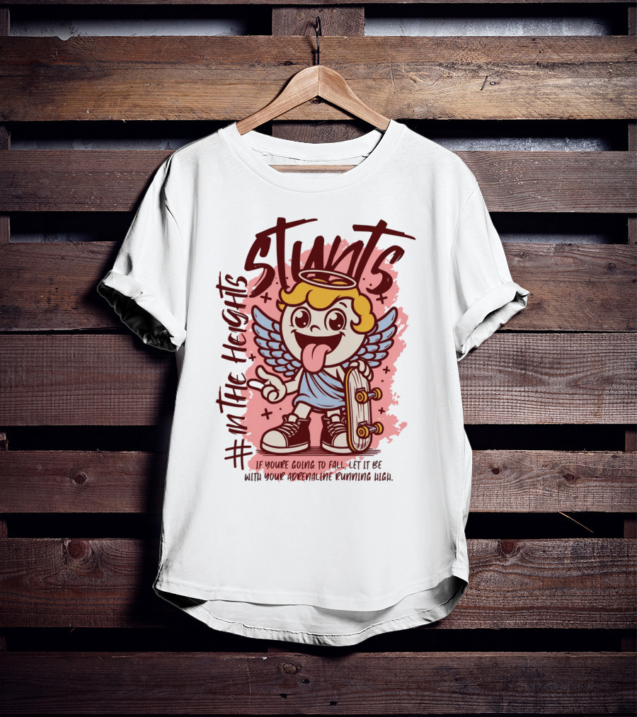 Stunts In The Heights Angel Skateboarder Adrenaline Rushing T-Shirt