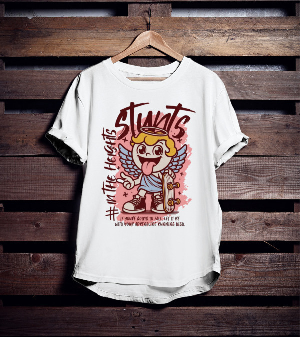 Stunts In The Heights Angel Skateboarder Adrenaline Rushing T-Shirt