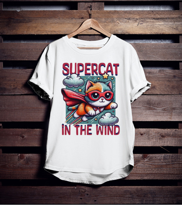 SUPER CAT IN THE WIND STAR ADVENTURE WITH CLOUDS AND CAPE T-Shirt