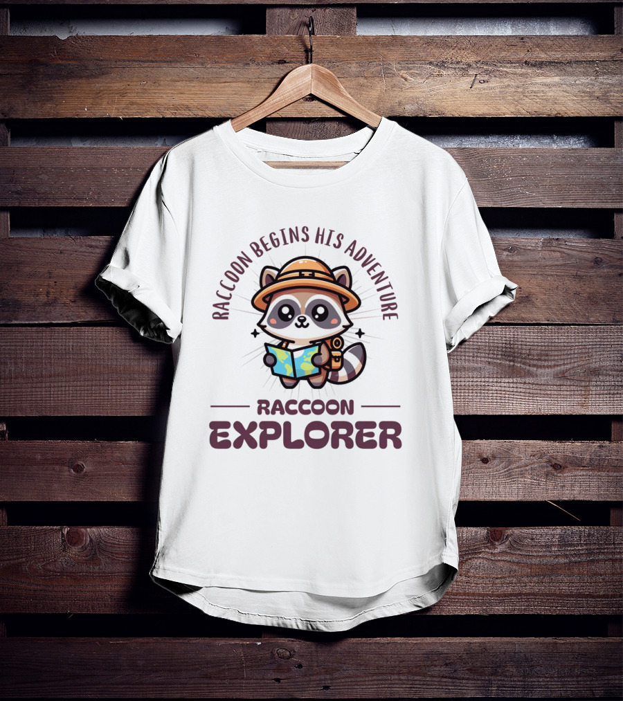 Raccoon Begins His Adventure Cute Explorer T-Shirt