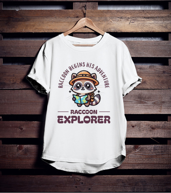 Raccoon Begins His Adventure Cute Explorer T-Shirt