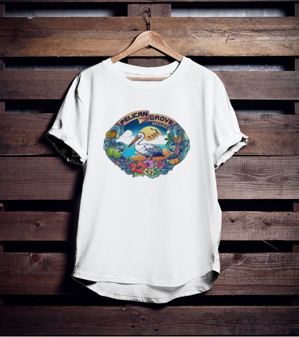 Pelican Grove Florida Tropical Beach Scene With Pelican And Coastal Fruits T-Shirt
