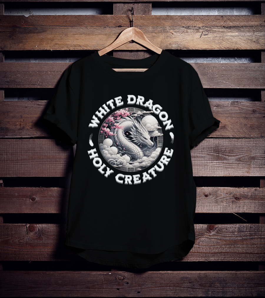 White Dragon Holy Creature Cherry Blossom Circular T-Shirt