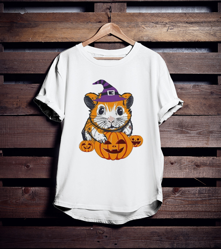 Halloween Guinea Pig With Witch Hat And Pumpkins T-Shirt