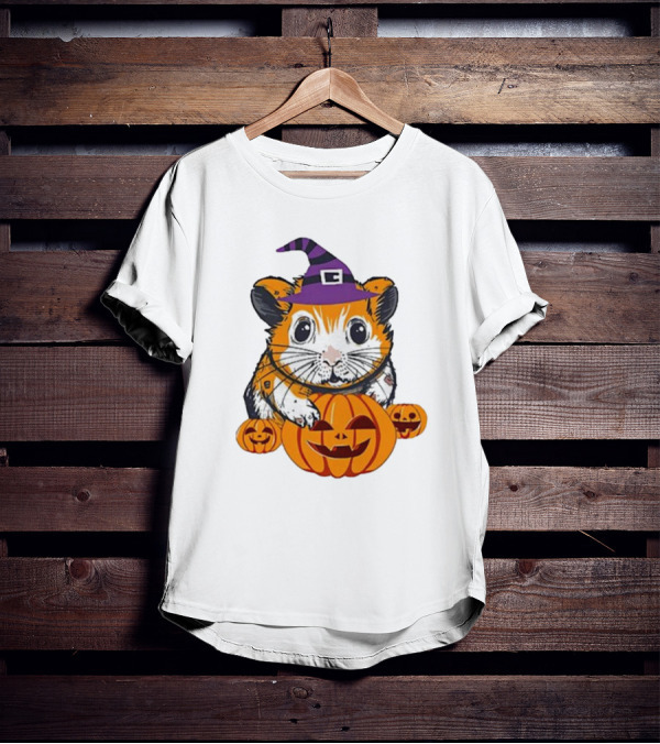 Halloween Guinea Pig With Witch Hat And Pumpkins T-Shirt