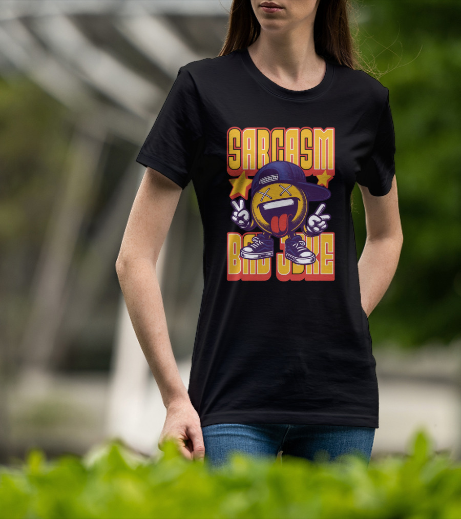 SARCASM BAD JOKE Emoji Character Laugh Peace Sign Cap Sneakers T-Shirt