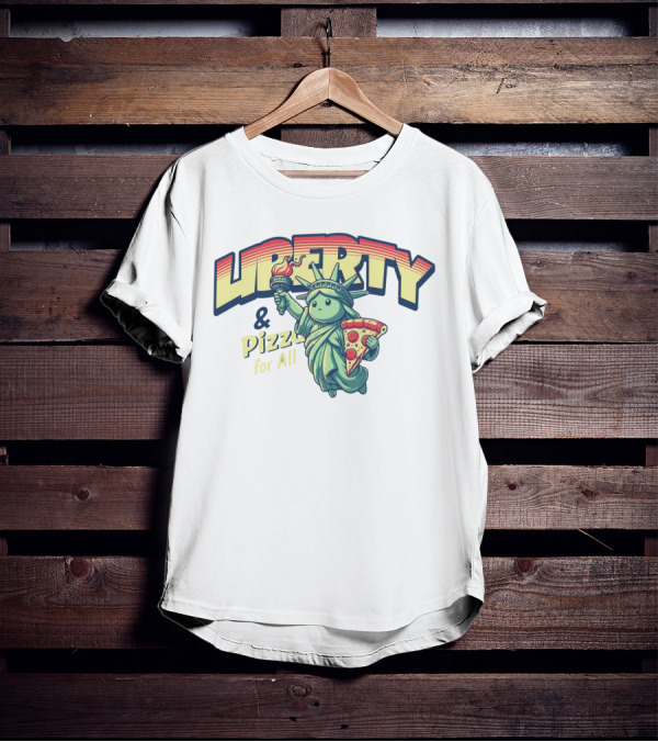 LIBERTY And Pizza For All Statue Holding Slice T-Shirt