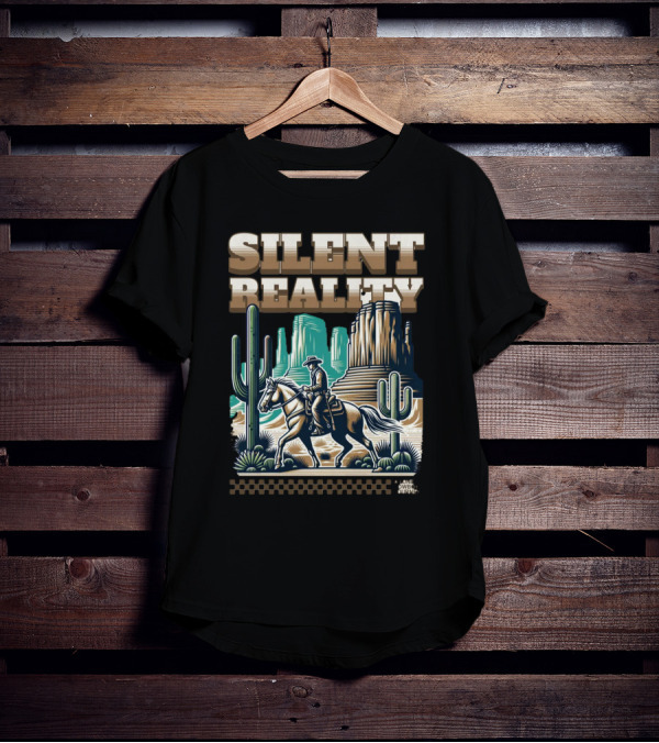 Silent Reality Cowboy Landscape With Cactus And Buttes T-Shirt