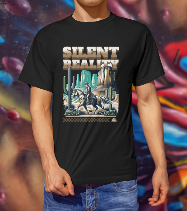Silent Reality Cowboy Landscape With Cactus And Buttes T-Shirt