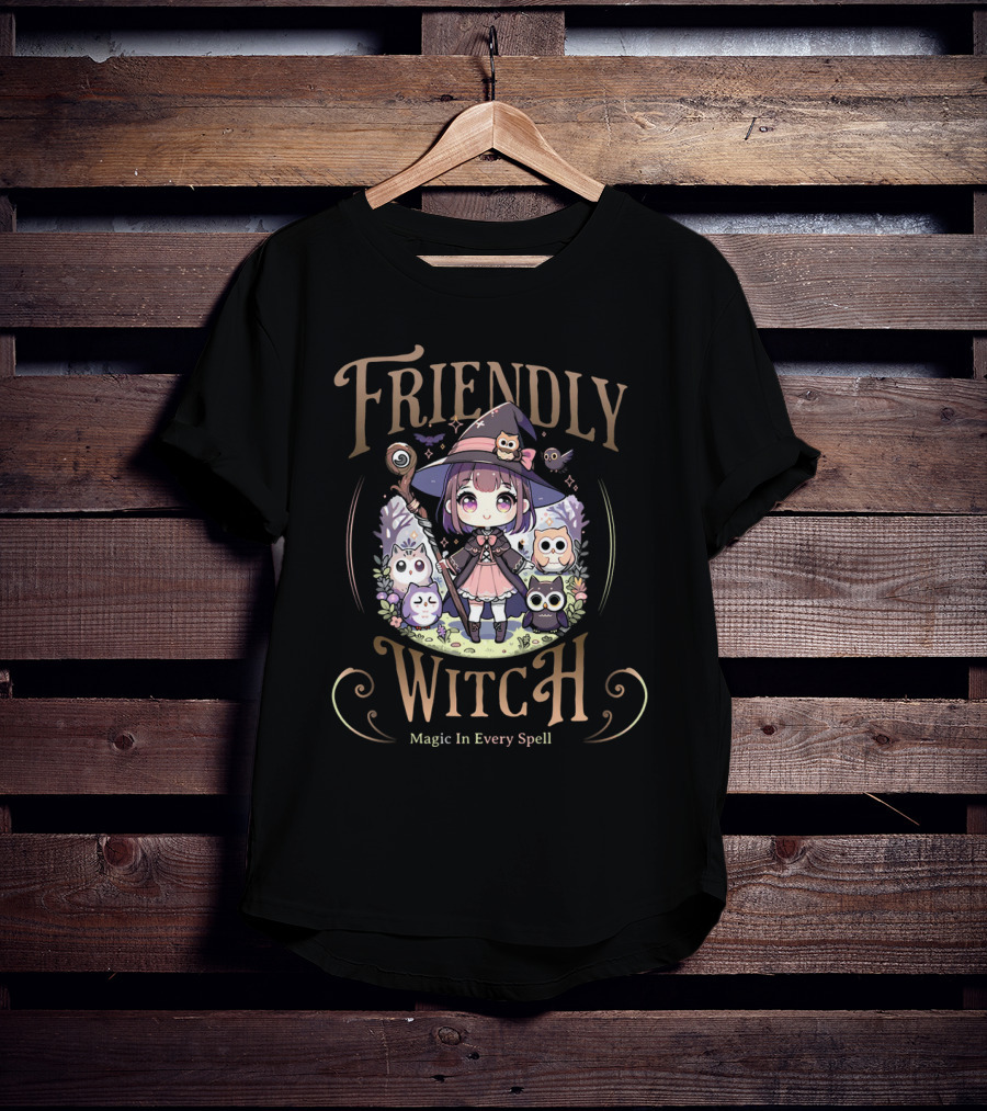 Friendly Witch Magic In Every Spell Kawai Owls Cute Anime T-Shirt