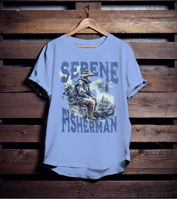 Serene Fisherman In Tranquil Lakeside Town With Boat And Reflection T-Shirt