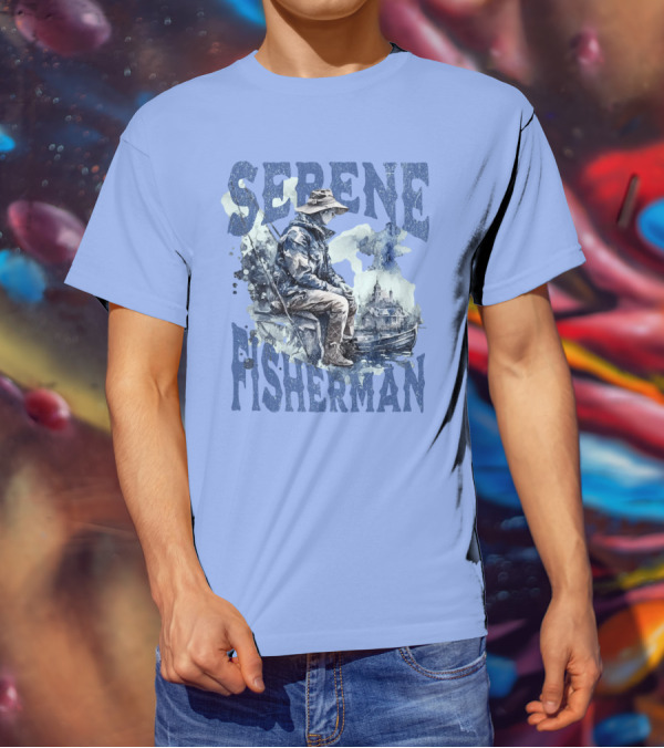 Serene Fisherman In Tranquil Lakeside Town With Boat And Reflection T-Shirt
