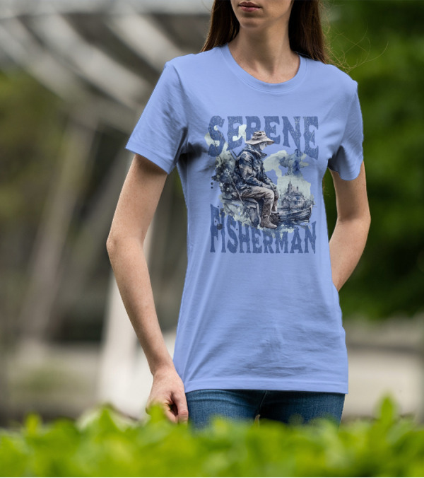 Serene Fisherman In Tranquil Lakeside Town With Boat And Reflection T-Shirt