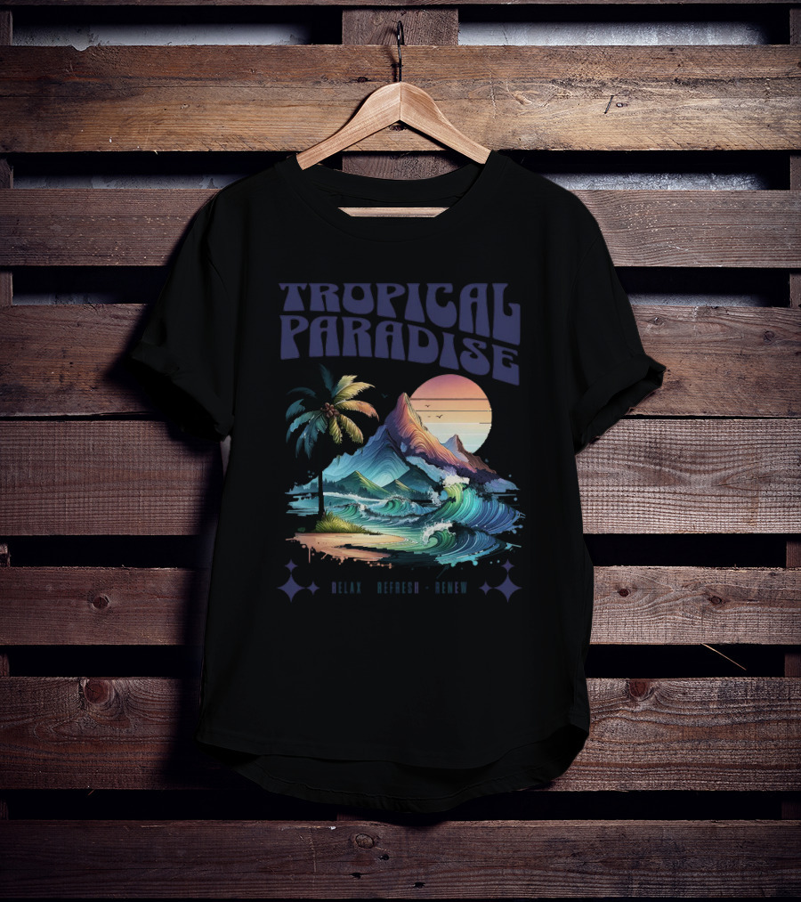 Tropical Paradise Palm Waves Island Horizon Sunset T-Shirt