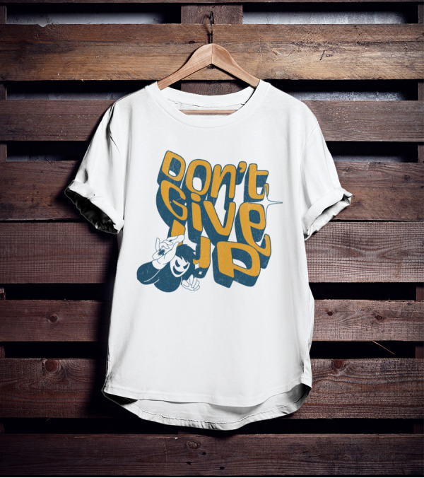 DON'T GIVE UP Retro Cartoon Hand Gesture Text T-Shirt