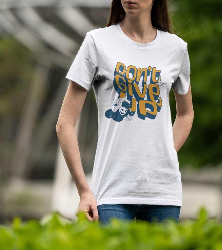 DON'T GIVE UP Retro Cartoon Hand Gesture Text T-Shirt