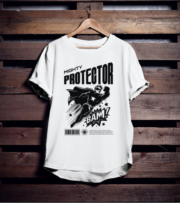 Mighty Protector BAAM Retro Comic Style Superhero T-Shirt