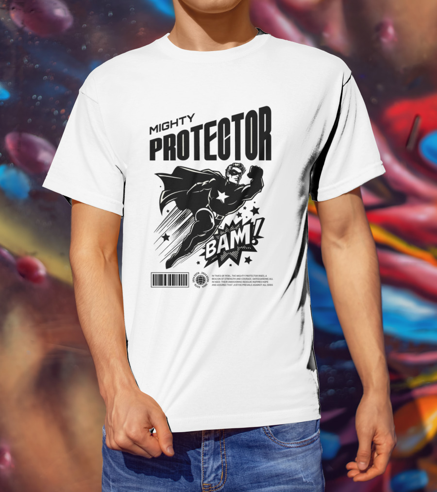 Mighty Protector BAAM Retro Comic Style Superhero T-Shirt