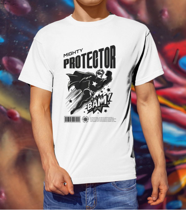 Mighty Protector BAAM Retro Comic Style Superhero T-Shirt