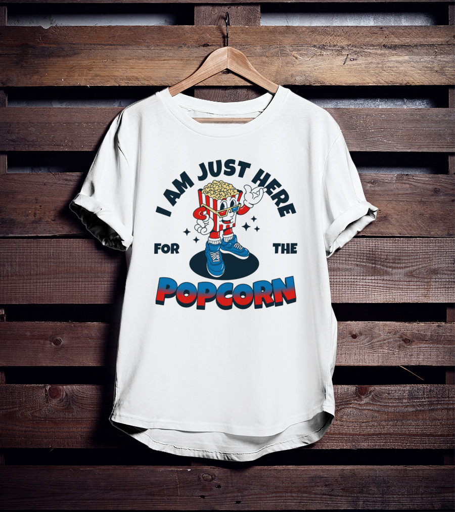 I Am Just Here For The Popcorn Retro Mascot T-Shirt