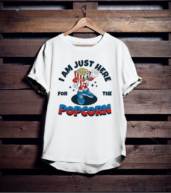 I Am Just Here For The Popcorn Retro Mascot T-Shirt