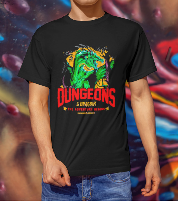Dungeons And Dragons The Adventure Begins Green Dragon Fantasy T-Shirt