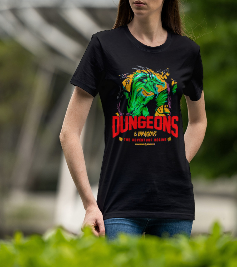 Dungeons And Dragons The Adventure Begins Green Dragon Fantasy T-Shirt