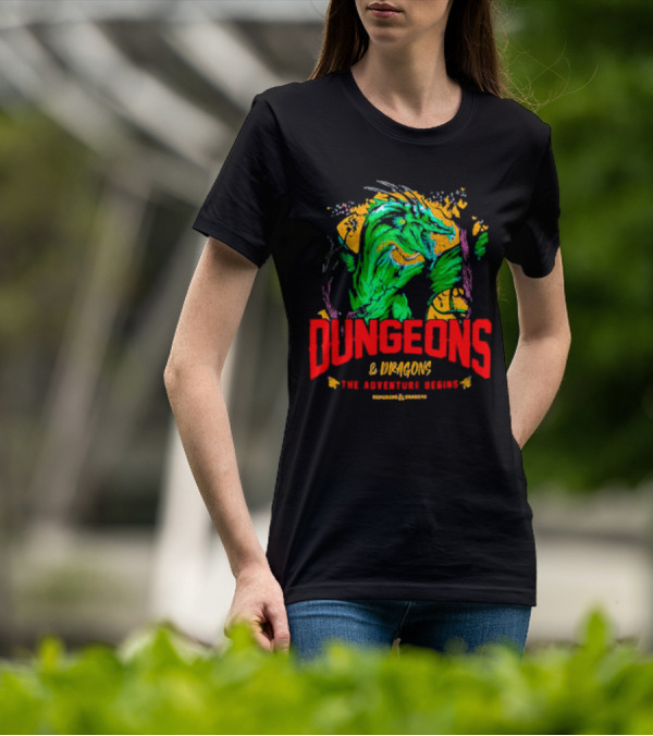 Dungeons And Dragons The Adventure Begins Green Dragon Fantasy T-Shirt