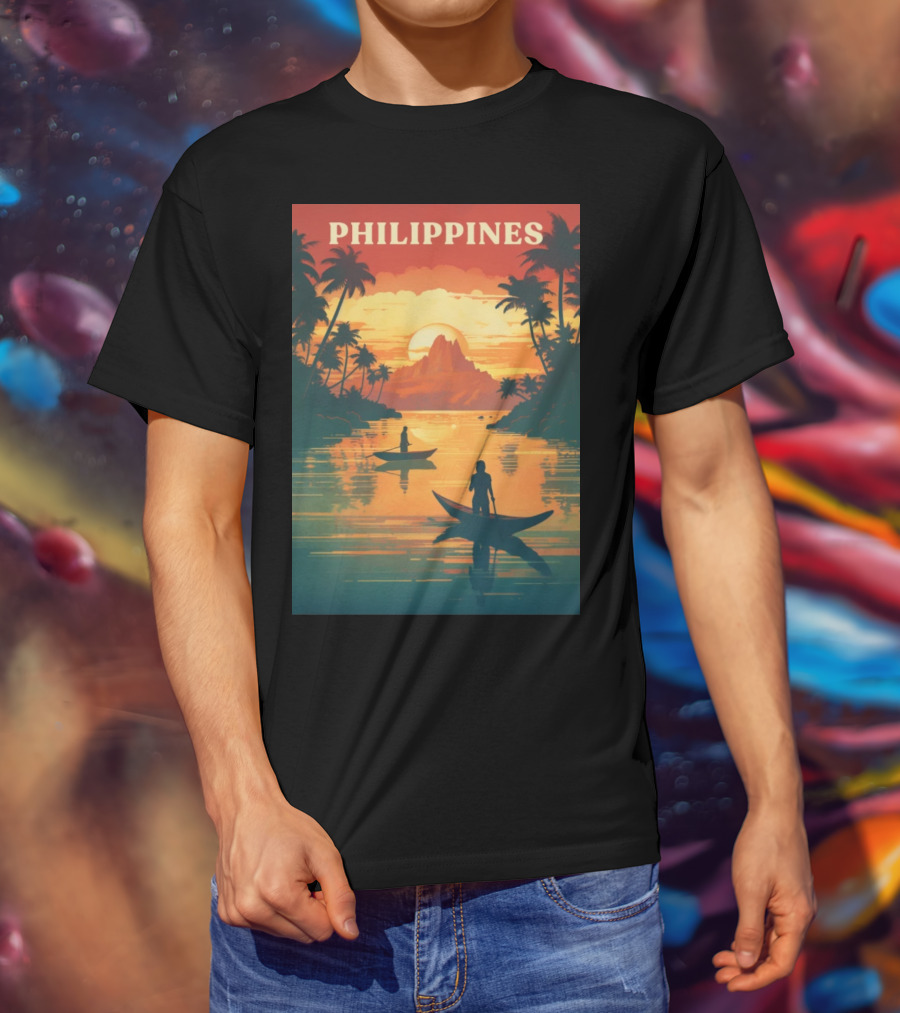Philippines Sunset Canoe Adventure Tropical Paradise Scene T-Shirt