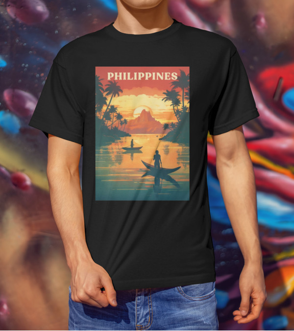 Philippines Sunset Canoe Adventure Tropical Paradise Scene T-Shirt