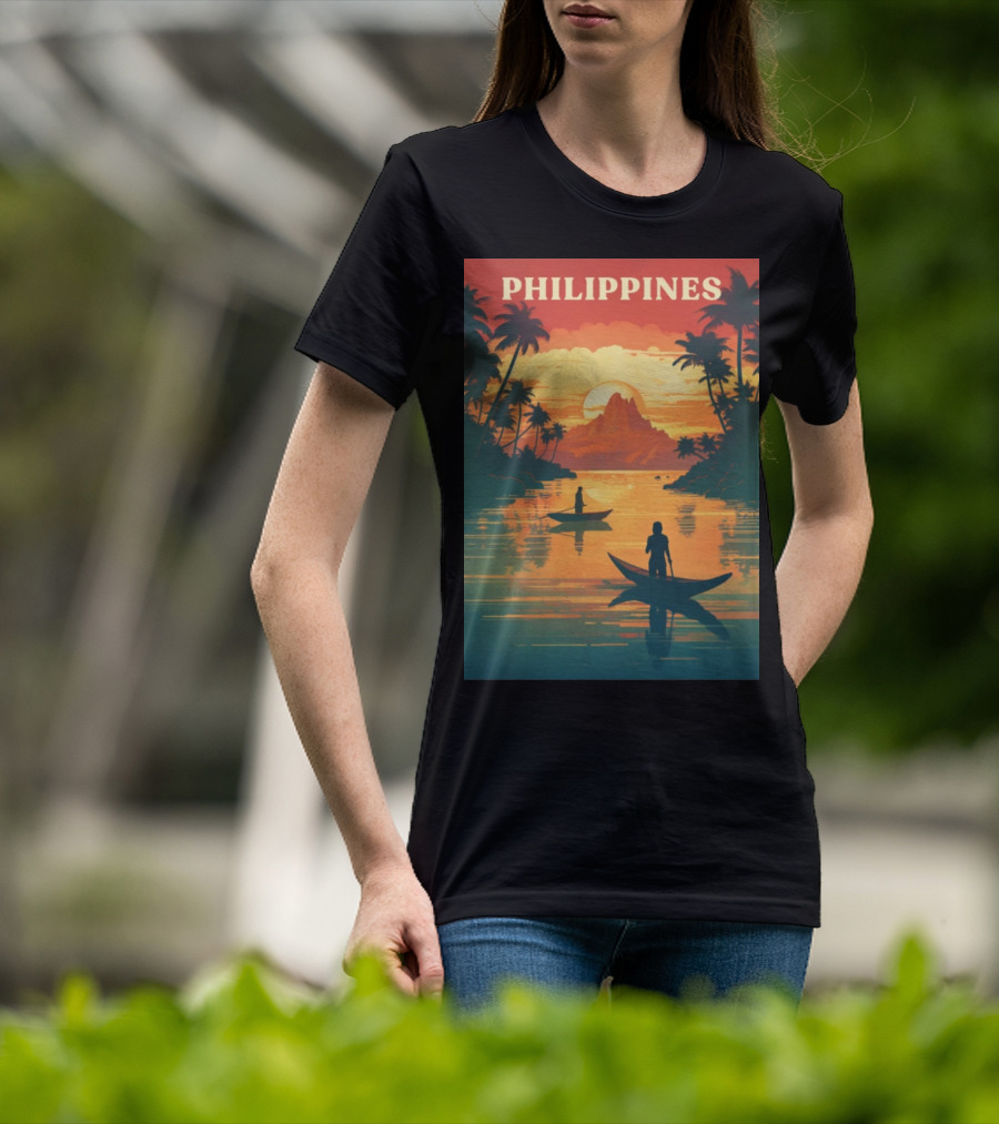 Philippines Sunset Canoe Adventure Tropical Paradise Scene T-Shirt