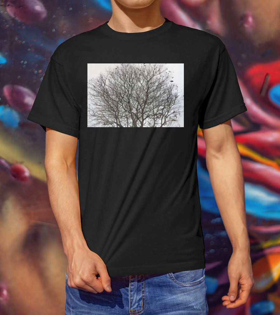 Winters Tracery Bare Tree Branches In Overcast Grey Sky T-Shirt