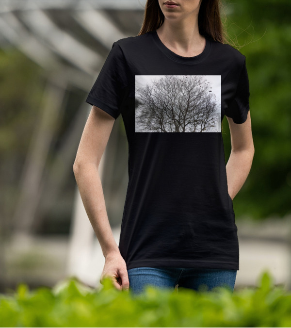 Winters Tracery Bare Tree Branches In Overcast Grey Sky T-Shirt