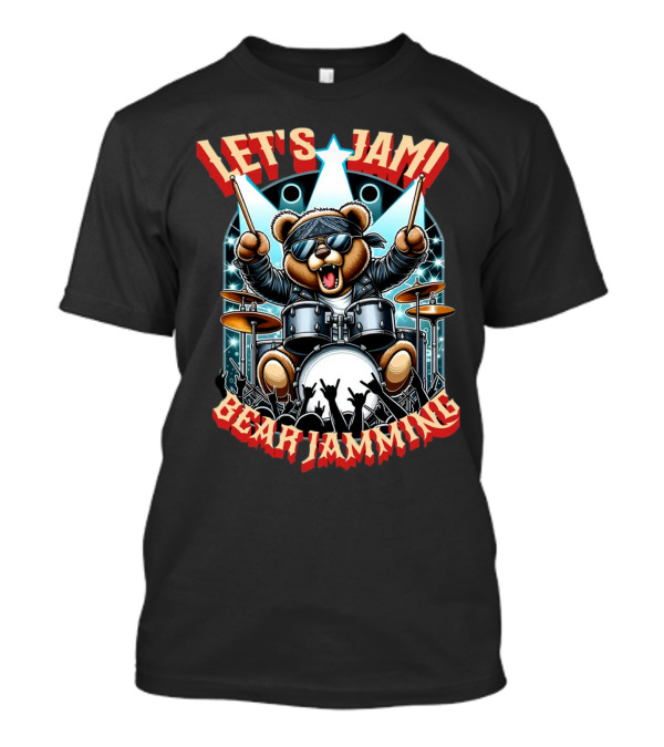 Let's Jam Bear Jamming Rock Drummer Concert Stage Electric Bear T-Shirt