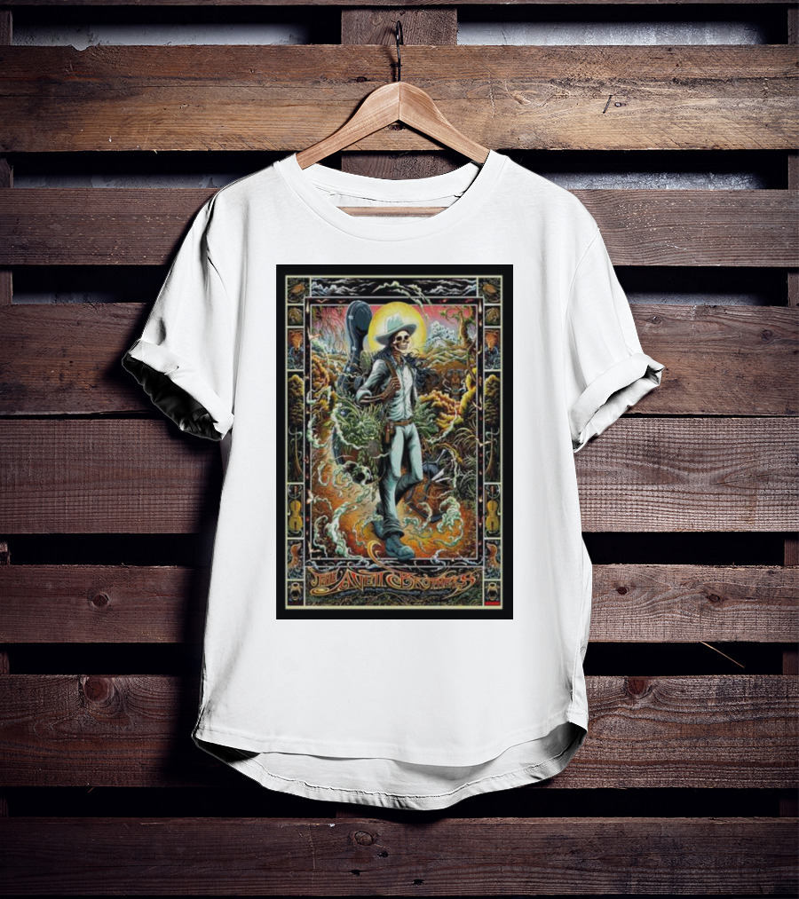The Avett Brothers Skeleton Cowboy With Guitar And Sunburst Background Stanford T-Shirt