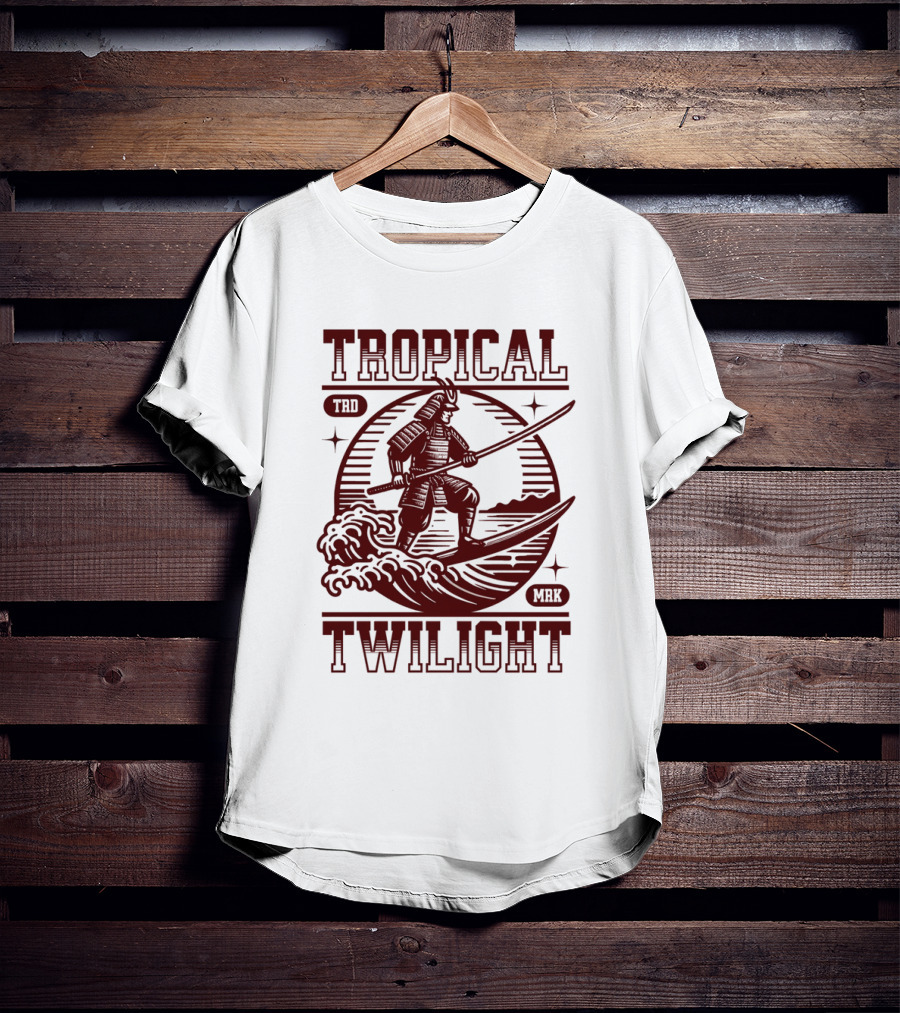 Tropical Twilight Surfing Samurai On Waves In Sunset Scene With TRD MRK T-Shirt