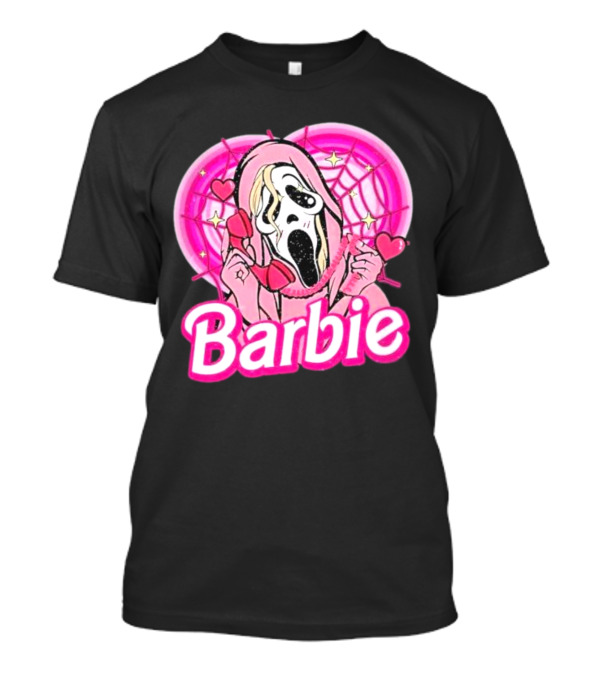 Barbie Horror Doll Ghost Face With Hearts And Pink Spiderwebs T-Shirt