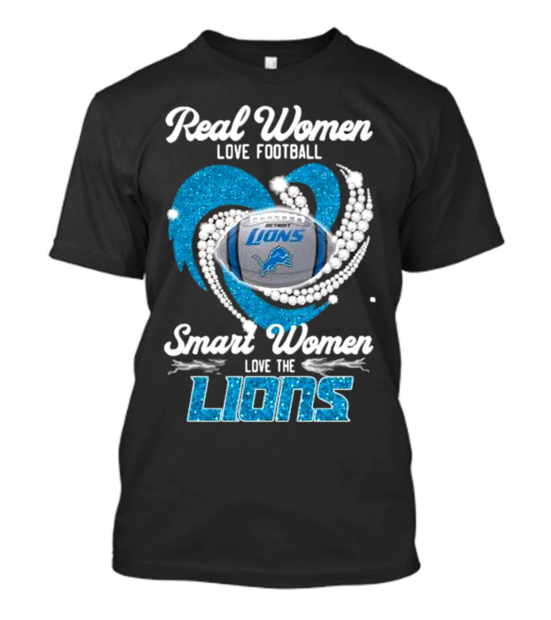 Real Women Love Football Smart Women Love The Detroit Lions Logo Football T-Shirt