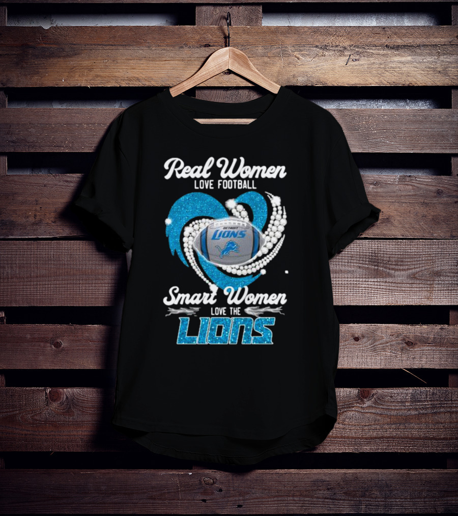 Real Women Love Football Smart Women Love The Detroit Lions Logo Football T-Shirt