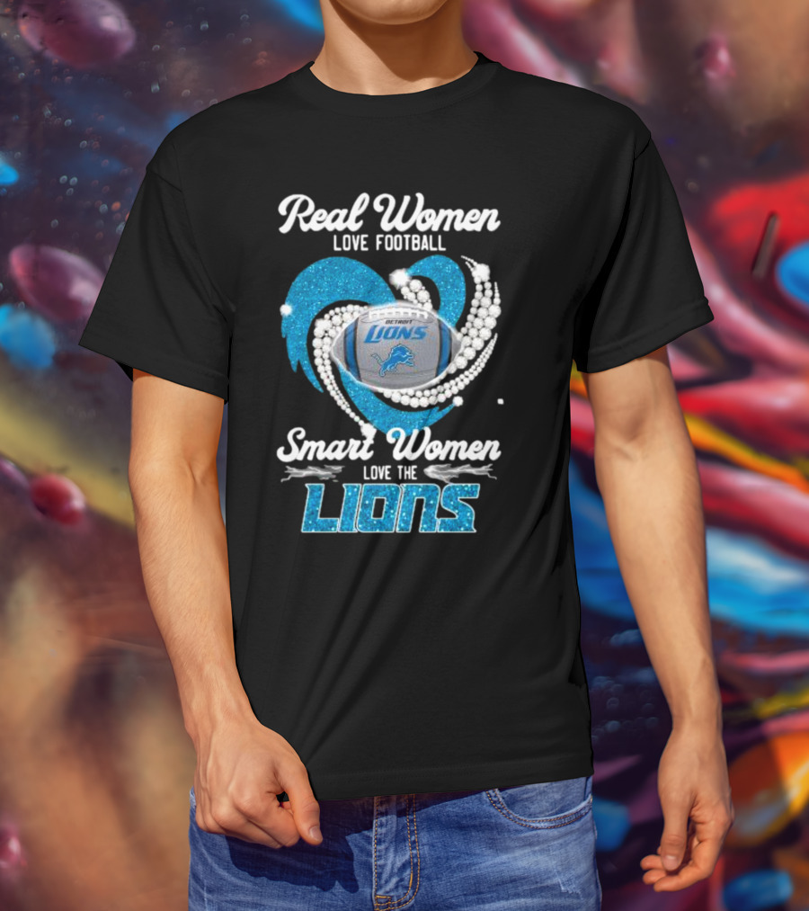 Real Women Love Football Smart Women Love The Detroit Lions Logo Football T-Shirt