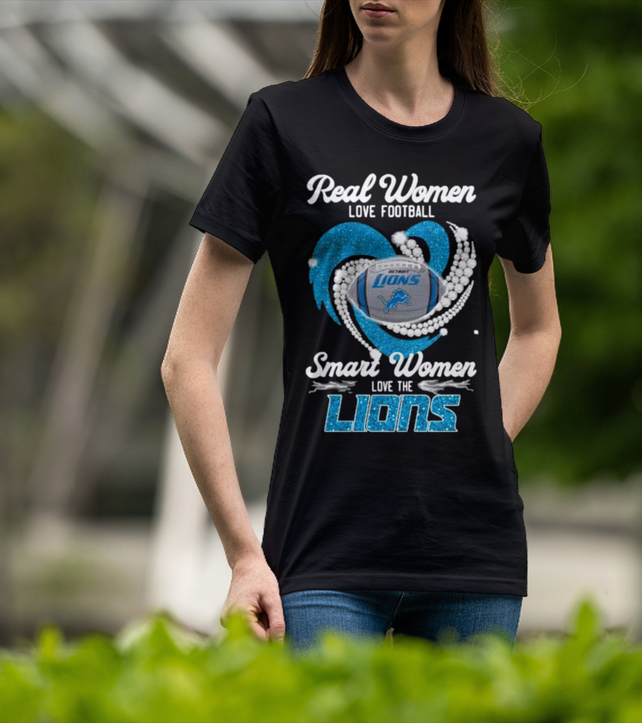 Real Women Love Football Smart Women Love The Detroit Lions Logo Football T-Shirt