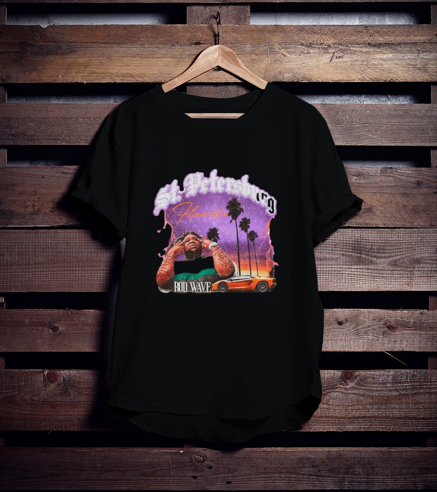 St. Petersburg Florida Rod Wave Purple Sunset Orange Car Palm Trees T-Shirt