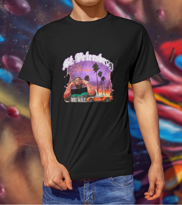 St. Petersburg Florida Rod Wave Purple Sunset Orange Car Palm Trees T-Shirt