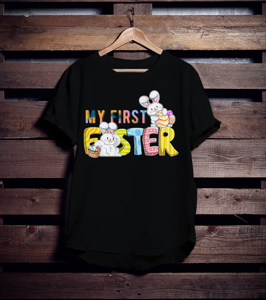 My First Easter Baby Boy Easter Bunny With Colorful Eggs And Bunnies T-Shirt