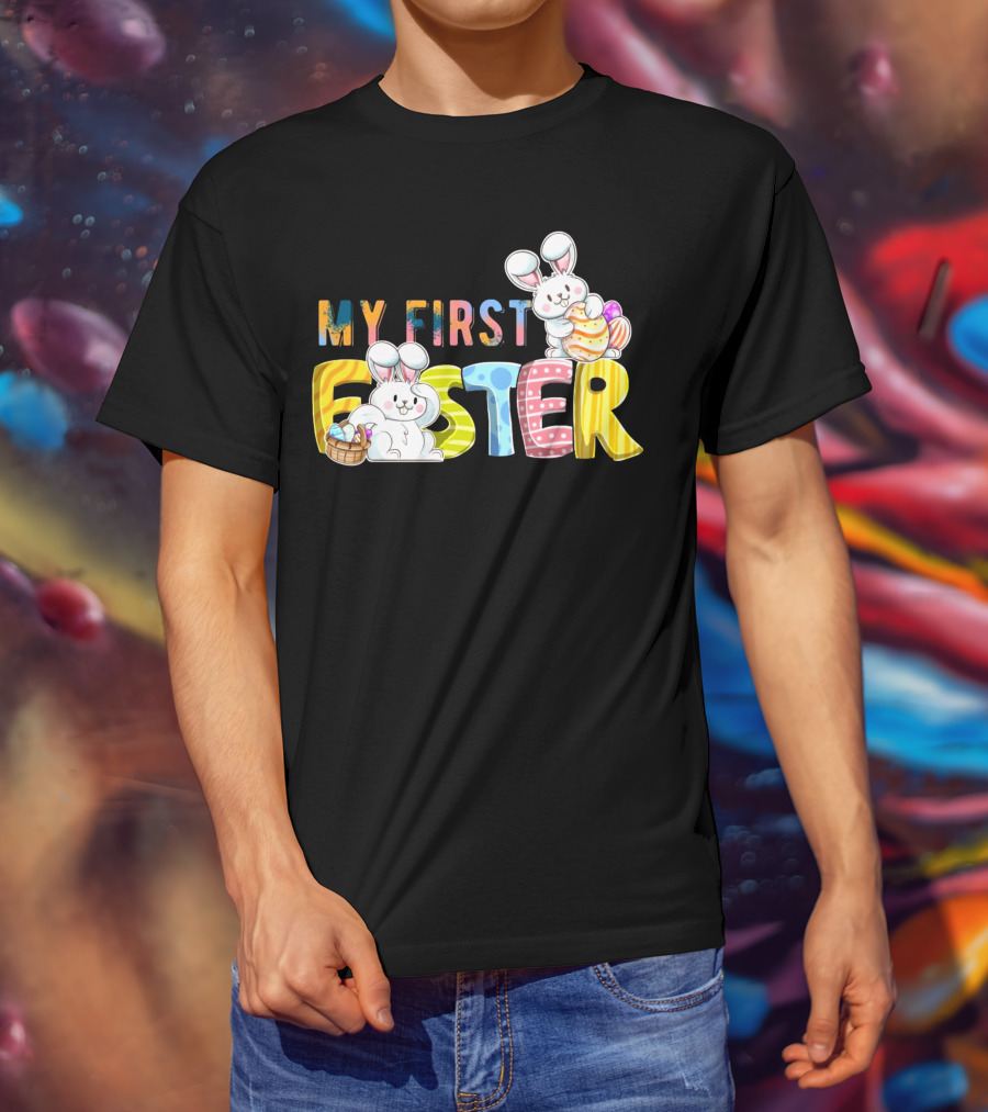 My First Easter Baby Boy Easter Bunny With Colorful Eggs And Bunnies T-Shirt