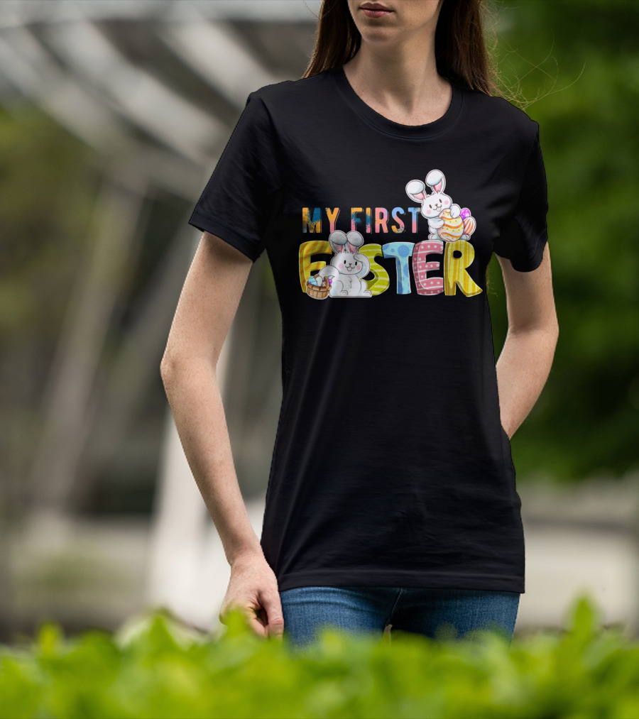 My First Easter Baby Boy Easter Bunny With Colorful Eggs And Bunnies T-Shirt