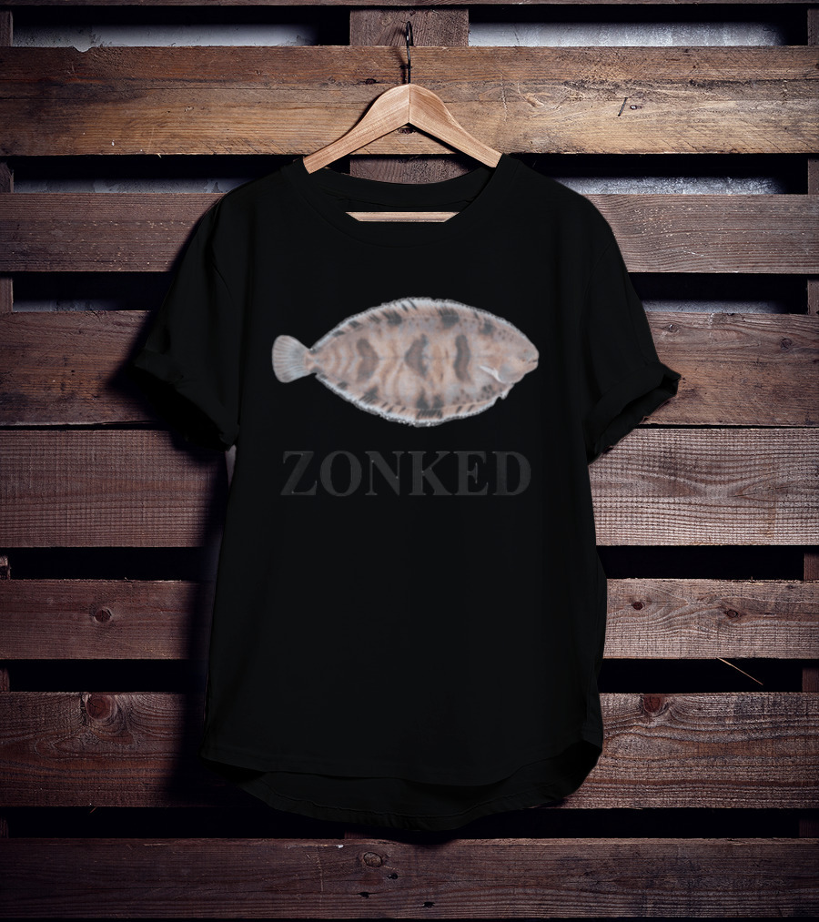 Zonked Fish Flounder With Faded Text T-Shirt