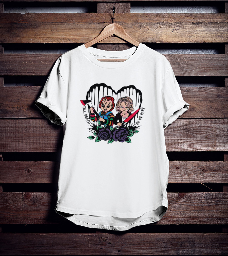 Chucky And Tiffany Till Death Do Us Part Horror Heart Roses T-Shirt