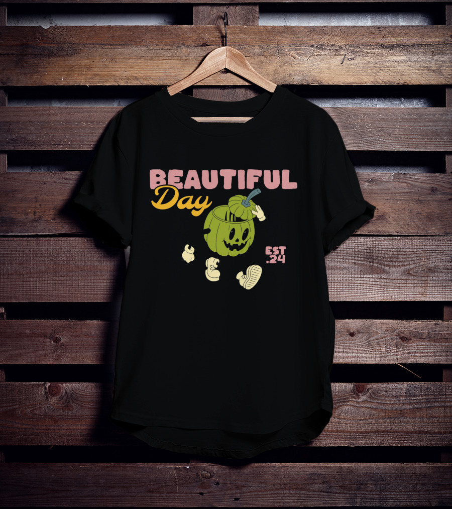 BEAUTIFUL DAY EST. 24 PUMPKIN CHARACTER KEEP TRYING STAY ENTHUSIASTIC T-Shirt